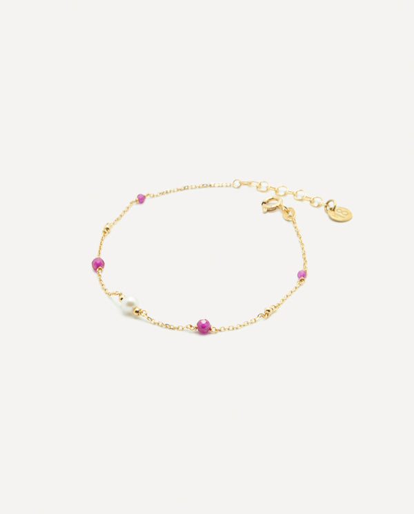 Gold bracelet with ruby stones and pearl - [18DELPERO]