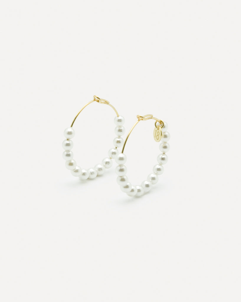 Pearl hoop earrings golden silver - 30 mm - [18DELPERO]