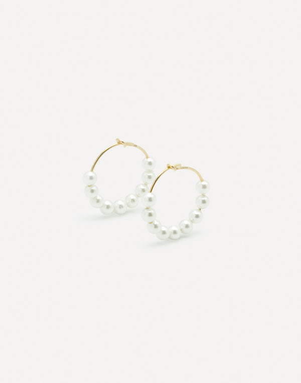 Pearl hoop earrings golden silver - 20 mm - [18DELPERO]