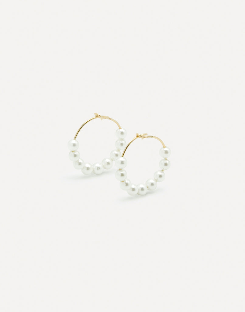 Pearl hoop earrings golden silver - 20 mm - [18DELPERO]