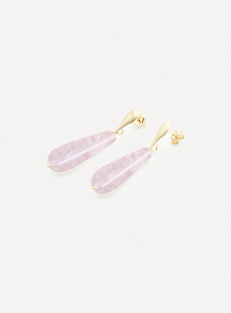 LILY DROP - the harmony of the heart - golden silver earrings and pink quartz drop - [18DELPERO]
