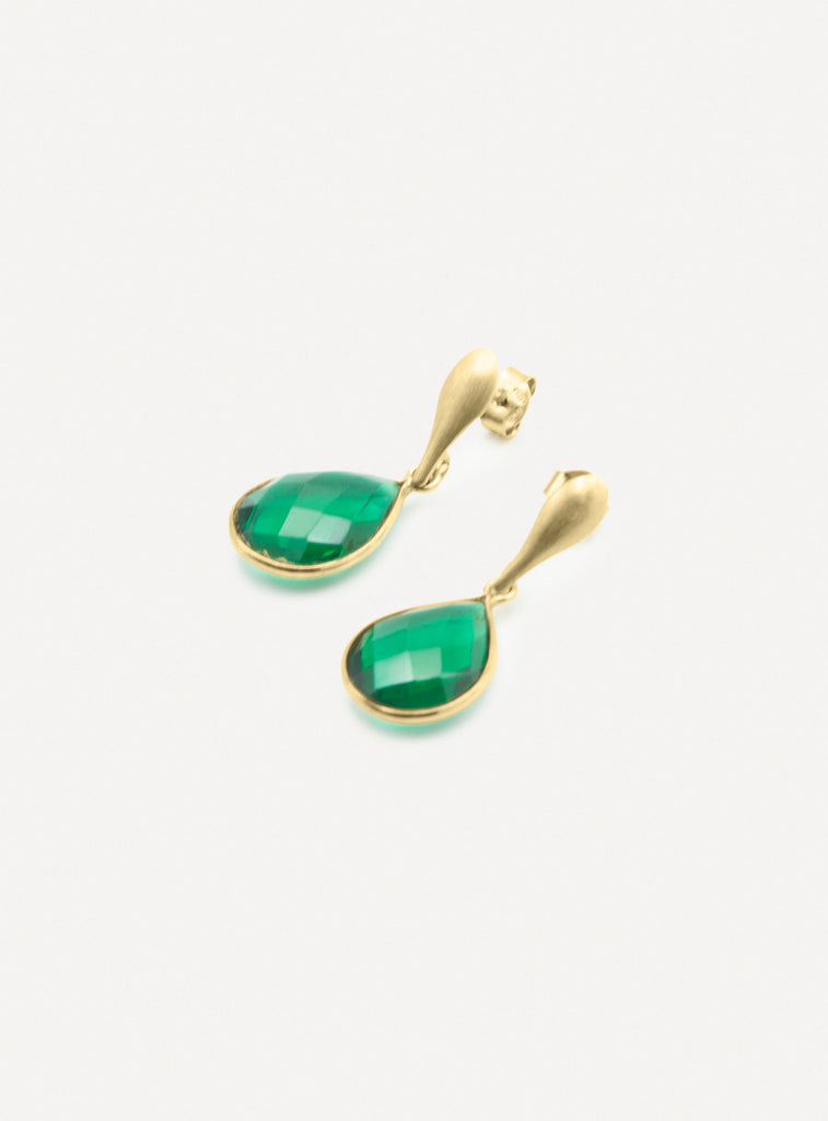 Lilium - Gold-plated silver earrings with Emerald-colored quartz drops - [18DELPERO]