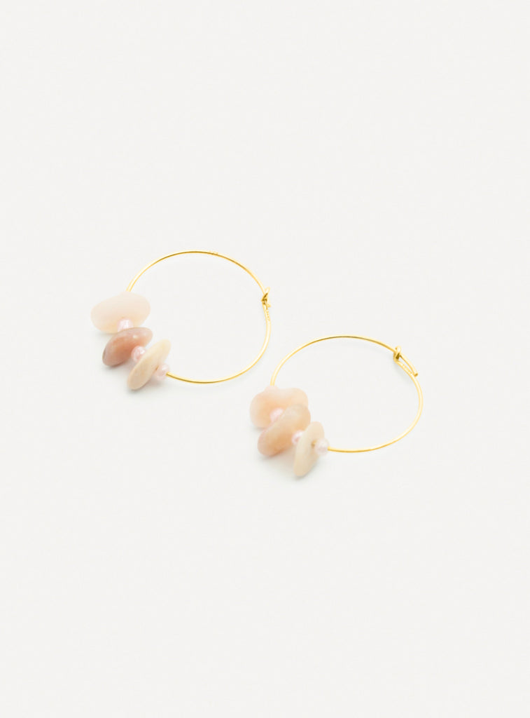 ROSE OPAL - calm, reflection and rest - golden silver hoop earrings with pink opal stone - [18DELPERO]