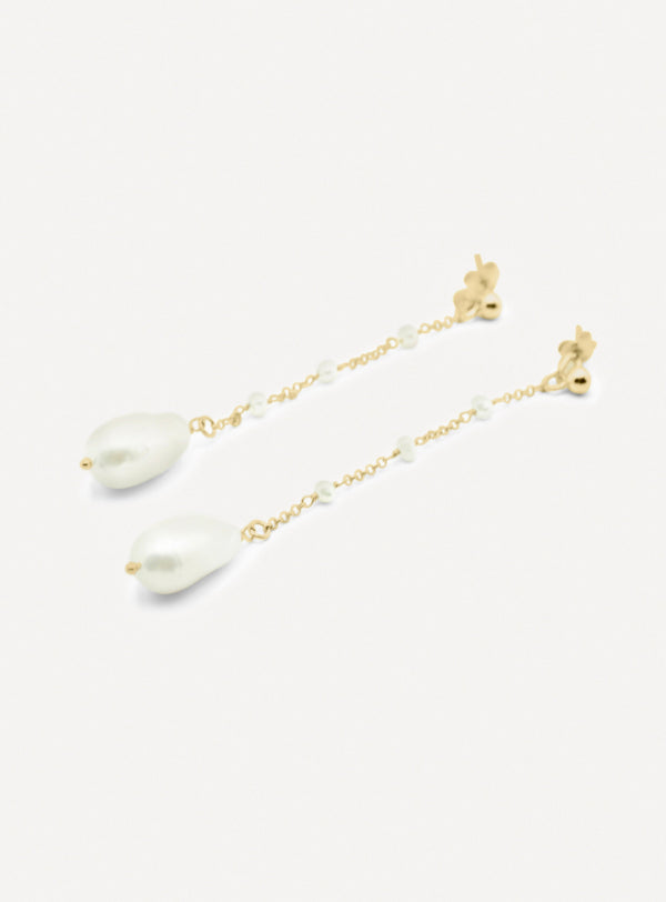 DOWN - purity, harmony and protection - golden silver rosary pearl dangle earrings with fresch water pearl - [18DELPERO]