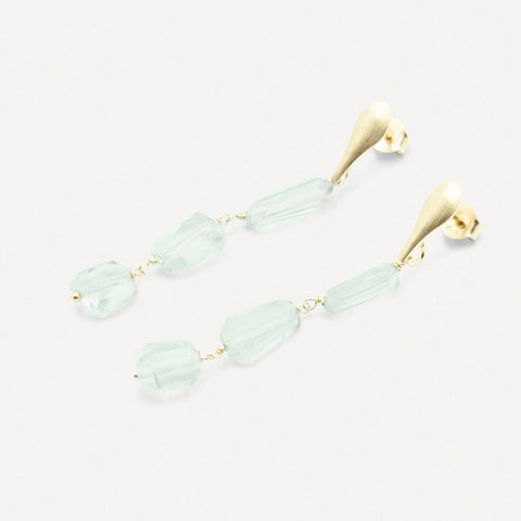 BREEZE - Calm, intuiton, balance - golden silver water green sapphire dangle earrings - [18DELPERO]