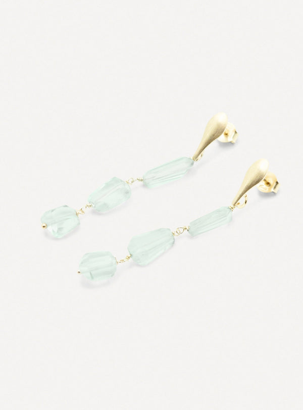 BREEZE - Calm, intuiton, balance - golden silver water green sapphire dangle earrings - [18DELPERO]