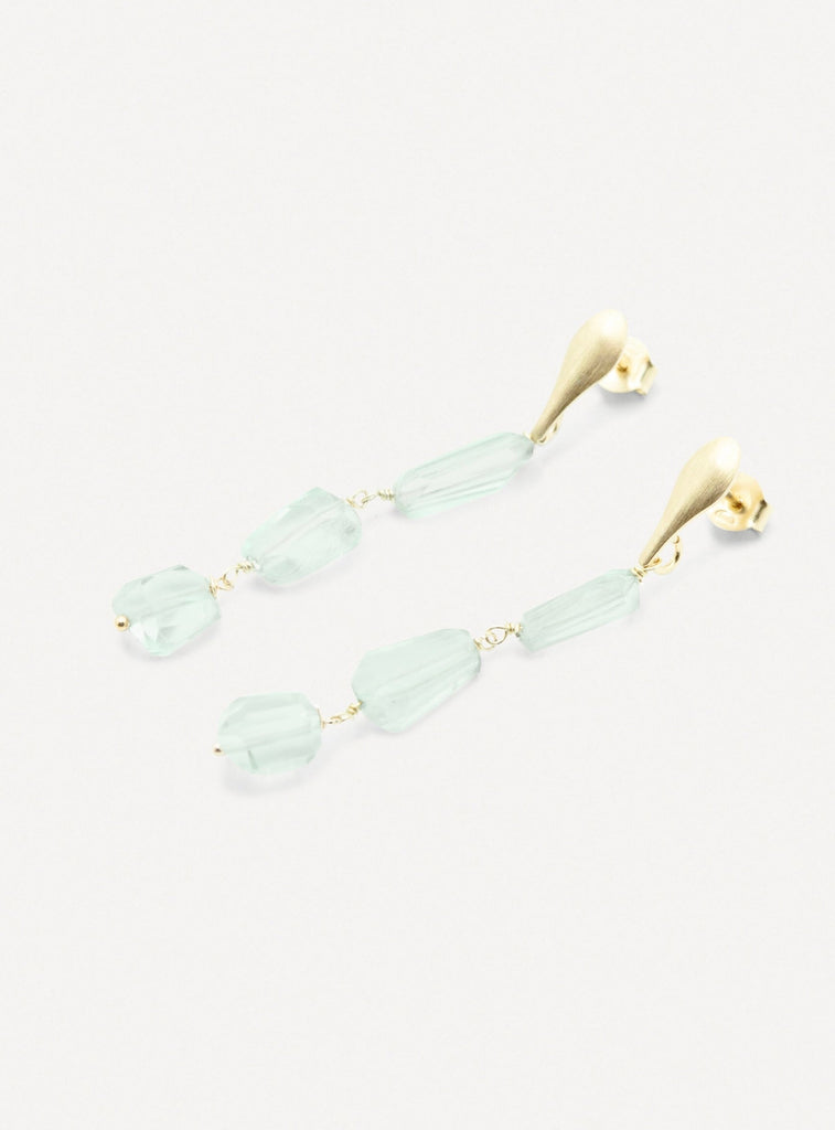 BREEZE - Calm, intuiton, balance - golden silver water green sapphire dangle earrings - [18DELPERO]