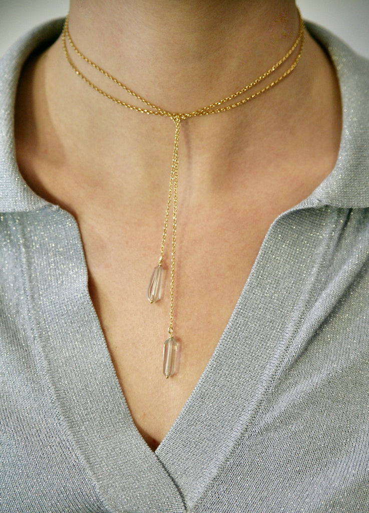 WHISPER - Calm, intuition, balance - scarf golden silver necklace with green sapphires - [18DELPERO]