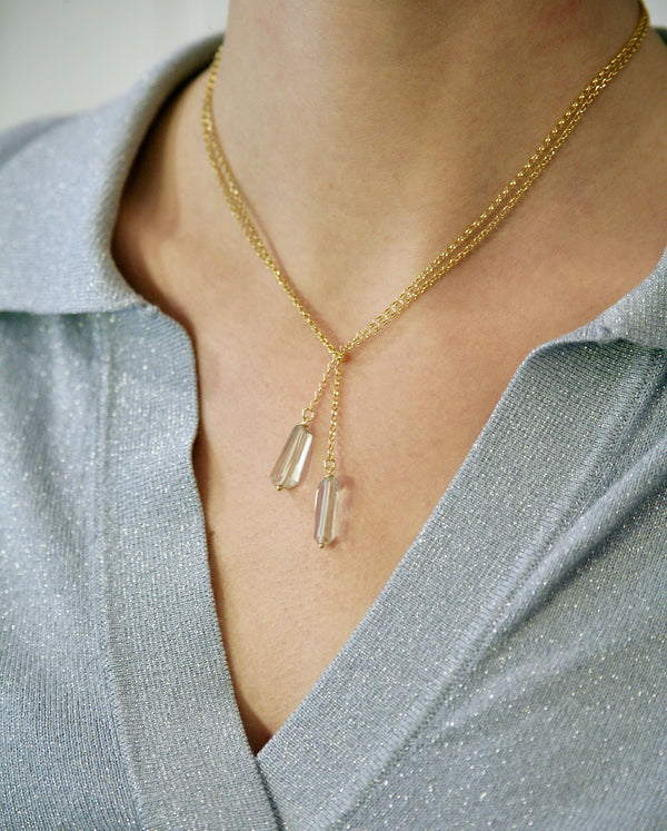 WHISPER - Calm, intuition, balance - scarf golden silver necklace with green sapphires - [18DELPERO]