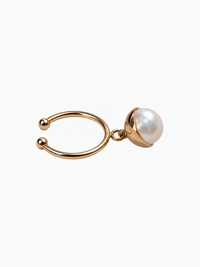 THE MOON Ring - bronze plated sterling siver and fresh water pearl pendent - [18DELPERO]