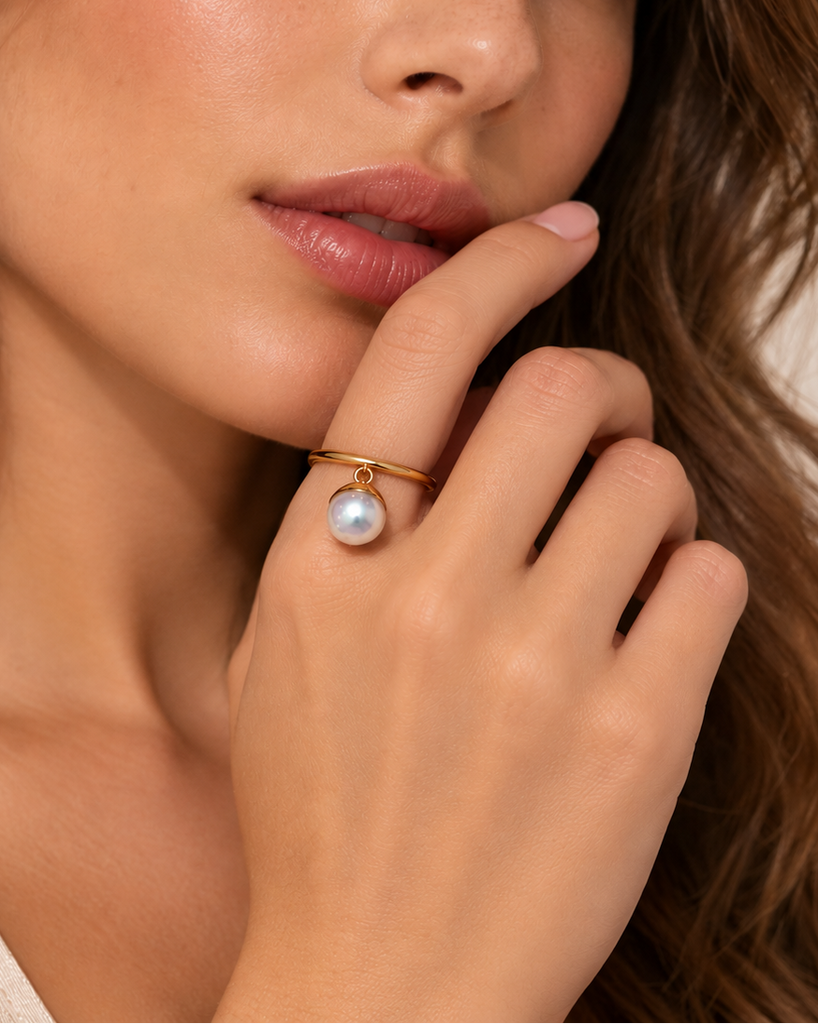 THE MOON Ring - bronze plated sterling siver and fresh water pearl pendent - [18DELPERO]