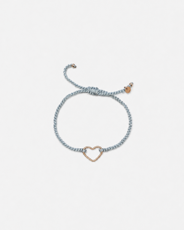 BATTITO adjustable heart bracelet - 9kt rose gold heart and airy blu crochet cord - [18DELPERO]