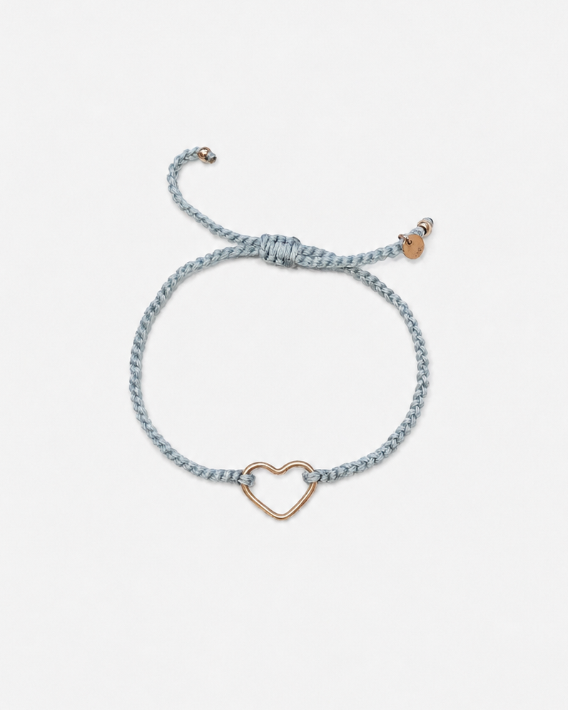 BATTITO adjustable heart bracelet - 9kt rose gold heart and airy blu crochet cord - [18DELPERO]