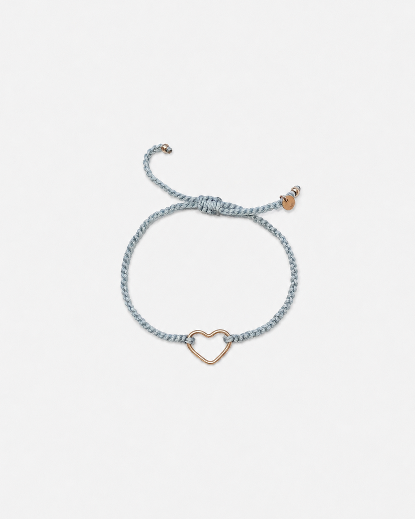 BATTITO adjustable heart bracelet - 9kt rose gold heart and airy blu crochet cord - [18DELPERO]