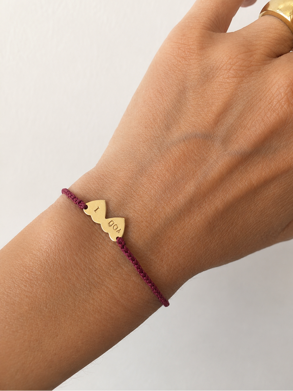 YOU & I Bracelet - 18k sterling silver double heart with crocheting ruby thread - [18DELPERO]