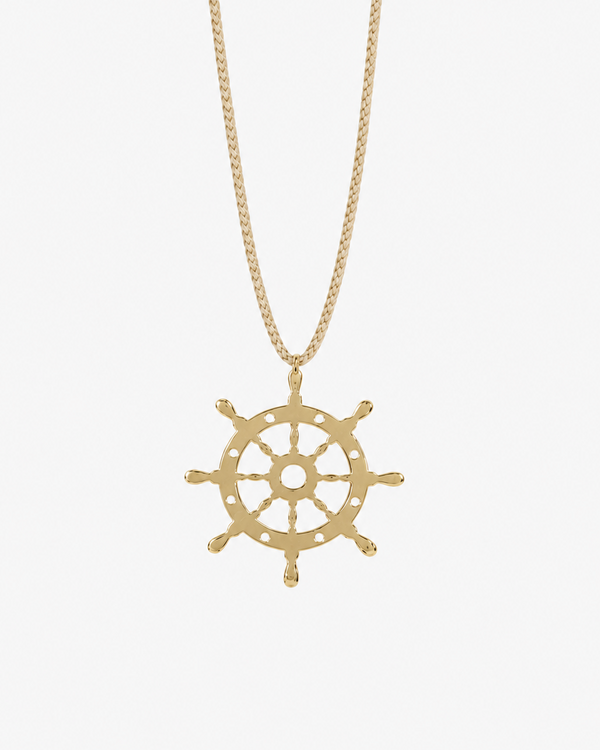 TRUE NORTH Ship Wheel Necklace - 18 KT Gold-Plated Sterling Silver with crochet cord - [18DELPERO]
