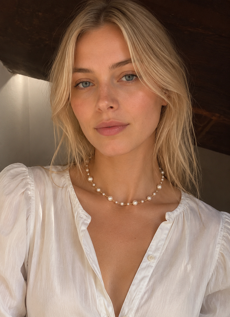 CELESTE Pearl Necklace - 18 KT Gold Plated Sterling Silver and Covered Pearl - [18DELPERO]
