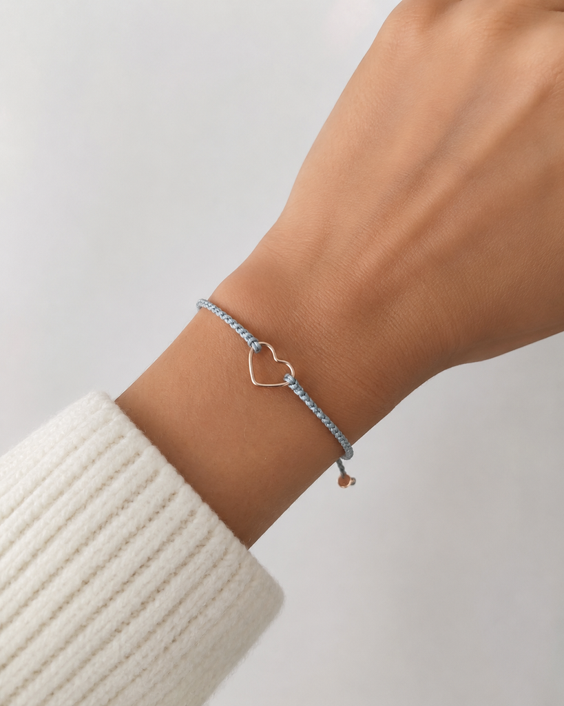 BATTITO adjustable heart bracelet - 9kt rose gold heart and airy blu crochet cord - [18DELPERO]