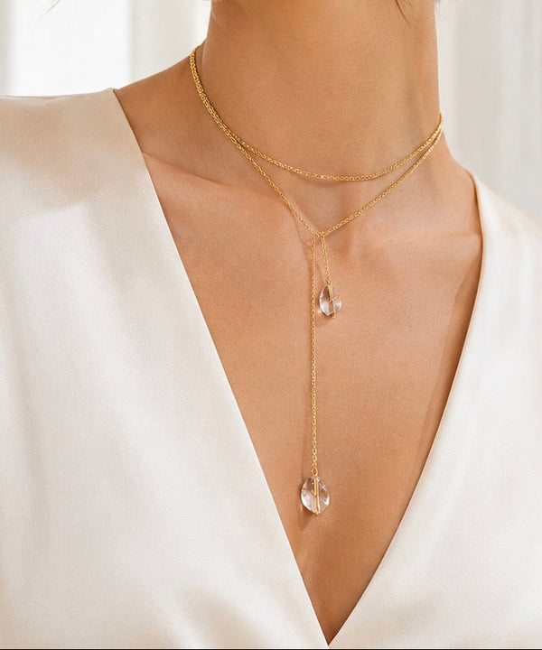 LUCE Necklace - Clarity, balance, protection - golden silver scarf necklace with crystal rock stone - [18DELPERO]