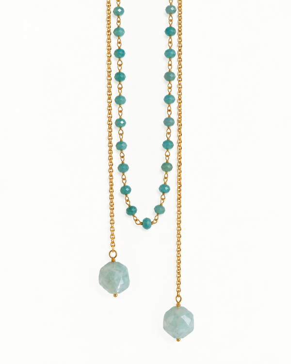 FIORDALISO Necklace - 18kt gold plated sterling silver rolo chain and amazonite stone - [18DELPERO]