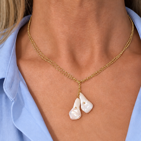 LA CALLA Necklace -18k gold plated rolo chain and Tahiti mother of pearl pendents - [18DELPERO]