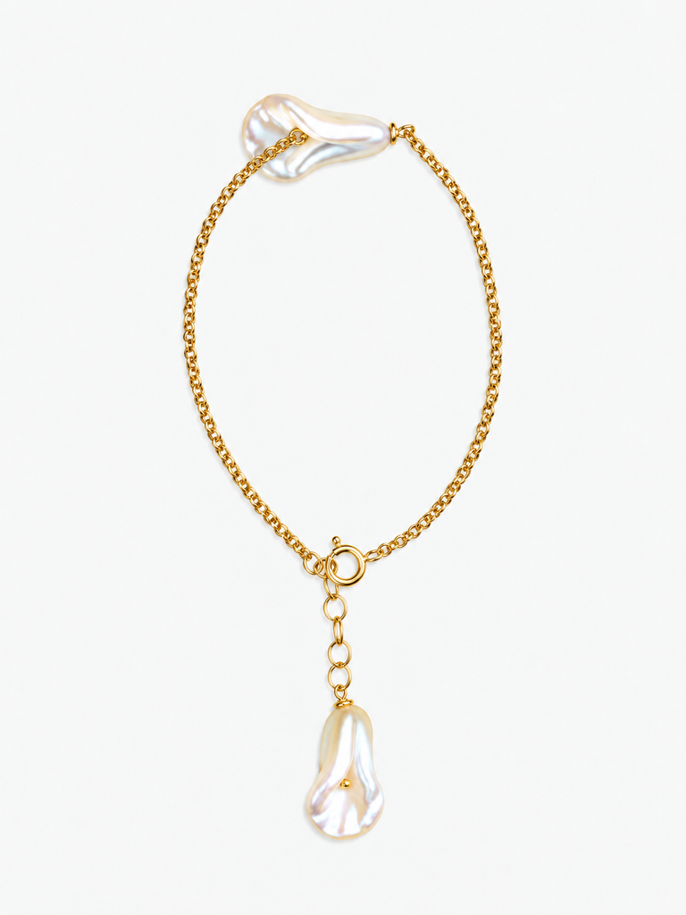 LA CALLA Bracelet - 18k Gold Plated Sterling Silver rolo chain and Tahiti mother of Pearl flowers - [18DELPERO]