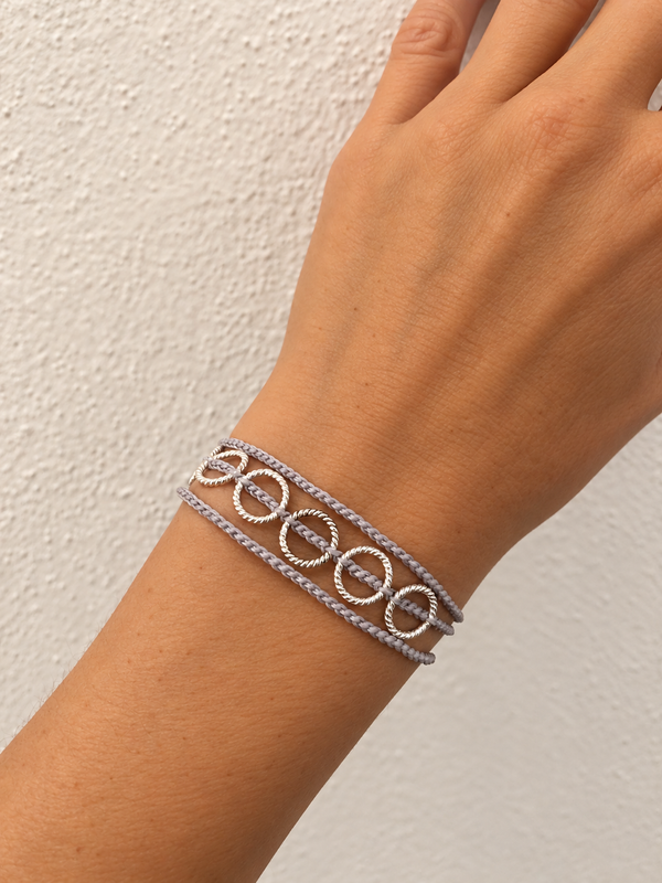 TOURCHON RING Bracelet - sterling silver tourchon ring and crocheting trhead - [18DELPERO]