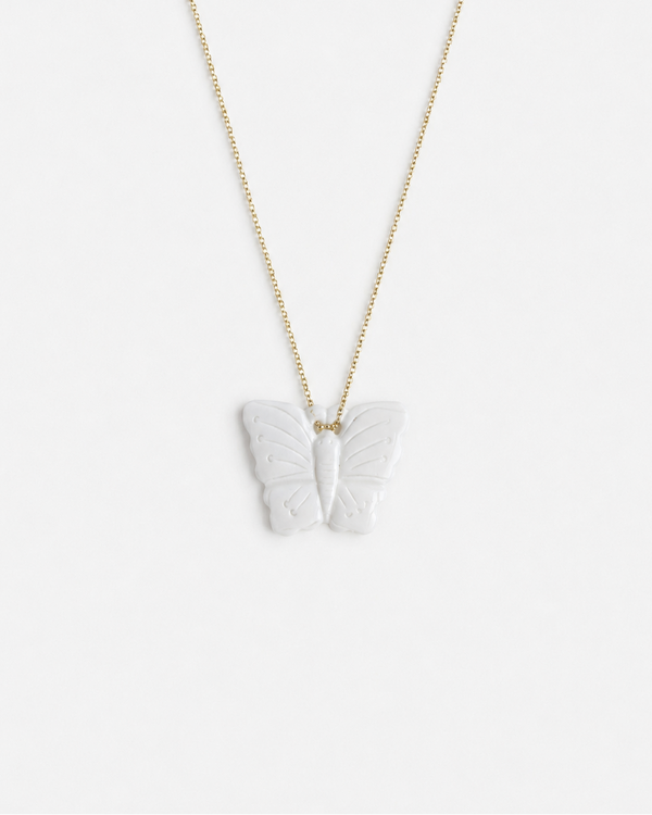 BUTTERFLY  Necklace – Carved Bone Butterfly Pendant Necklace - [18DELPERO]