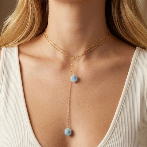 FIORDALISO Necklace - 18kt gold plated sterling silver rolo chain and amazonite stone - [18DELPERO]