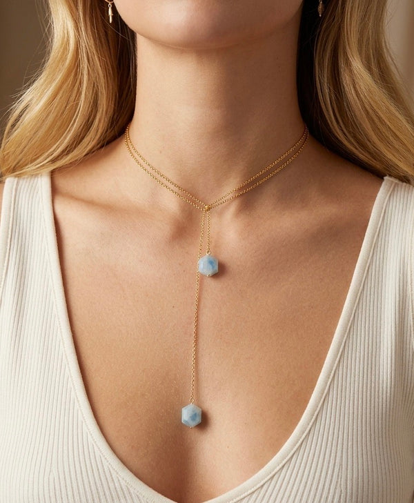 FIORDALISO Necklace - 18kt gold plated sterling silver rolo chain and amazonite stone - [18DELPERO]
