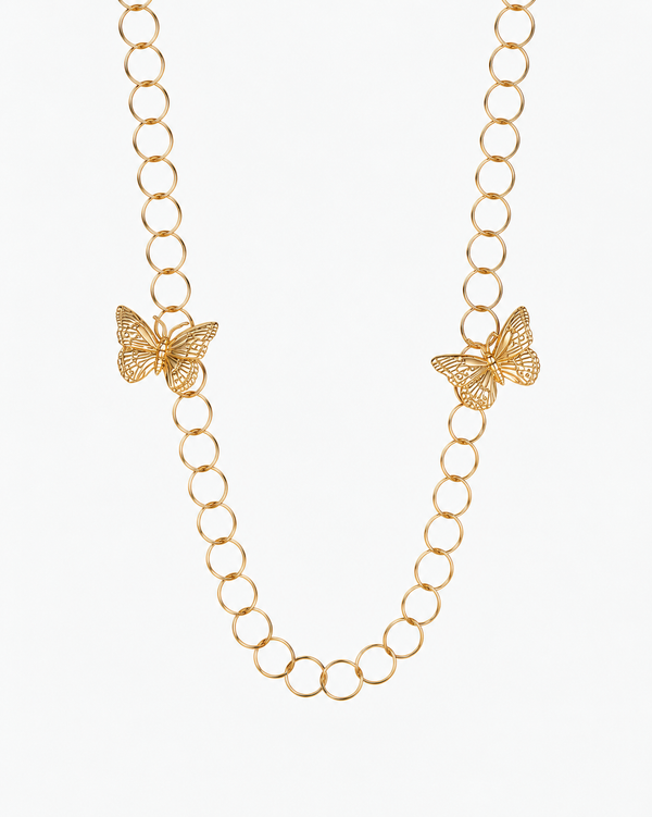 BUTTERFLY Necklace - 18k gold plated silver chain with butterflies pendents - [18DELPERO]