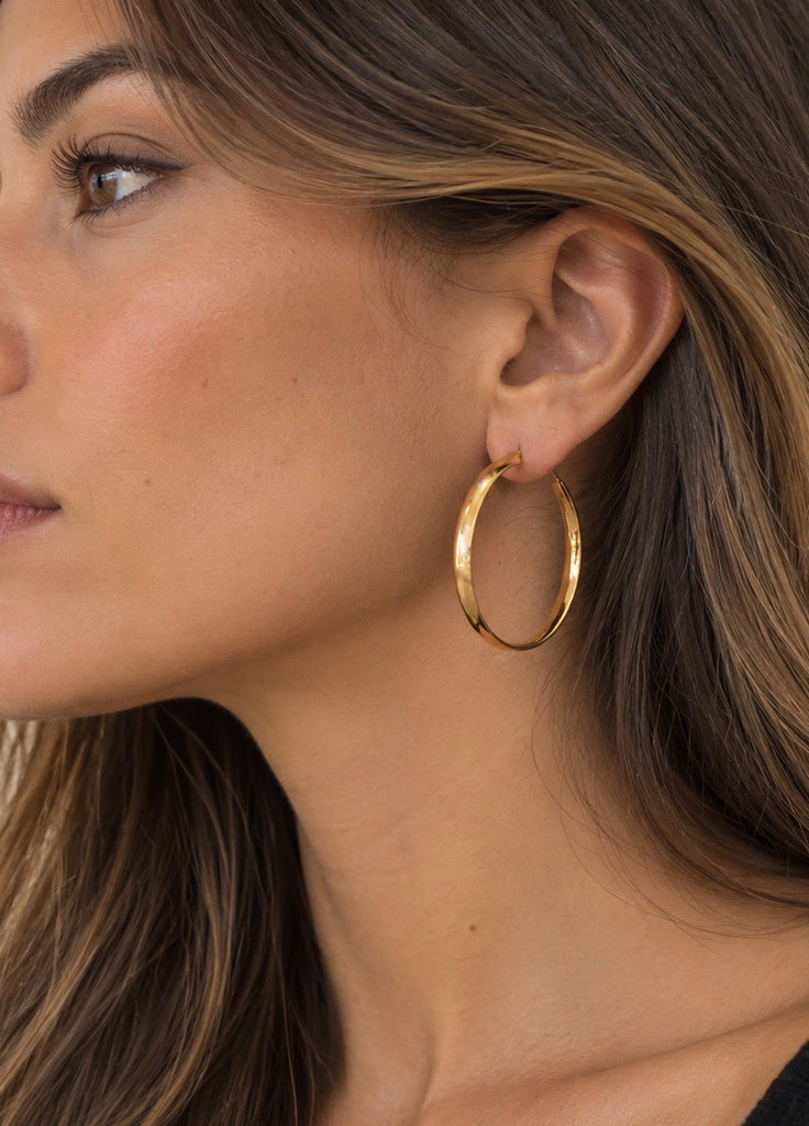 OLIVIA Earrings - 18k gold-plated sterling silver hoop flat thread - [18DELPERO]