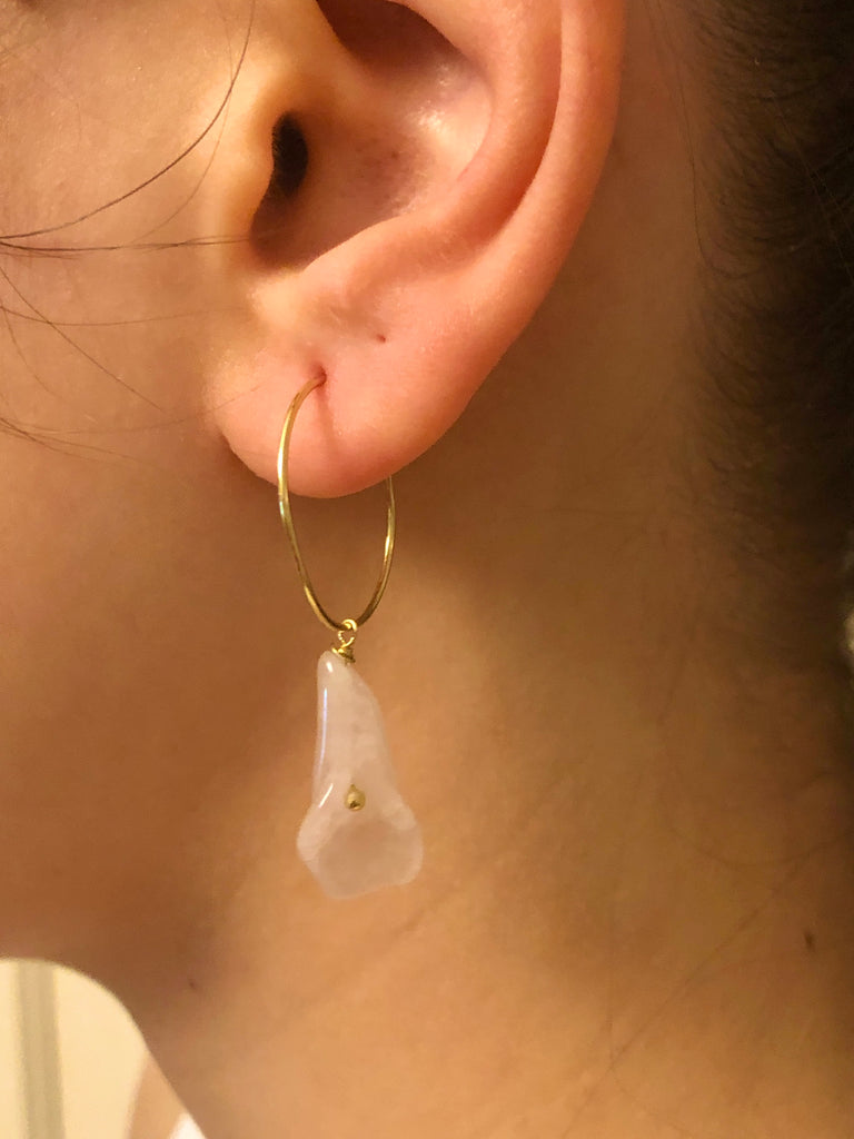 CALLA - The harmony of the heart- Golden silver earrings and pink quartz calla pendent - [18DELPERO]