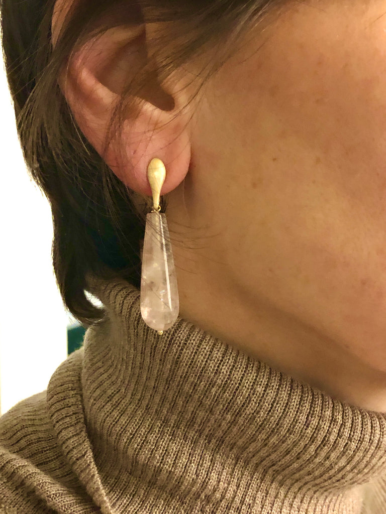 LILY DROP - the harmony of the heart - golden silver earrings and pink quartz drop - [18DELPERO]