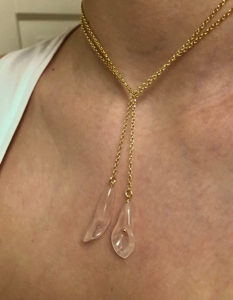 CALLA - The harmony of the heart - golden silver necklace with natural rose quartz calla flower - [18DELPERO]