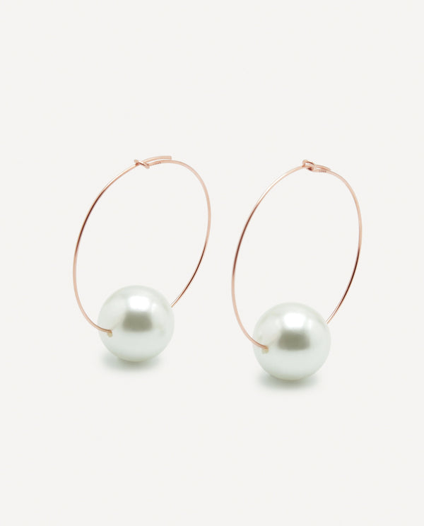 Silver rose big pearl hoop - [18DELPERO]