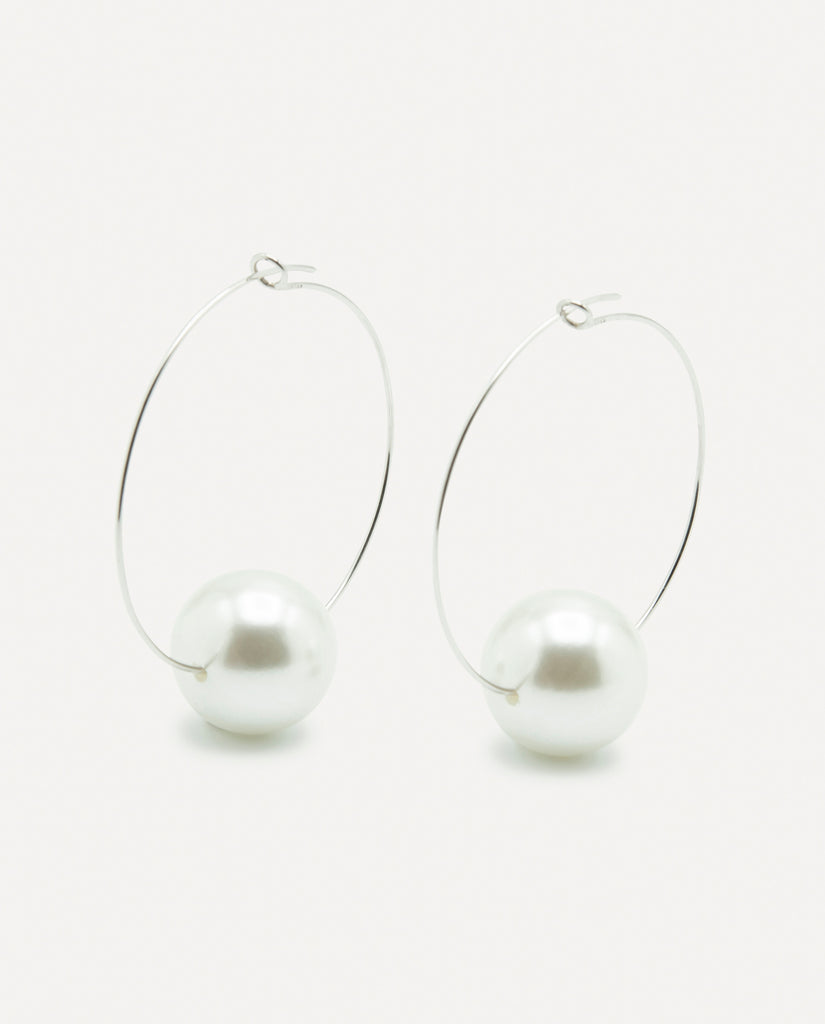Silver big pearl hoop - [18DELPERO]