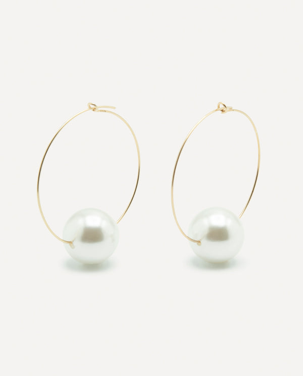 Golden silver big pearl hoop - [18DELPERO]