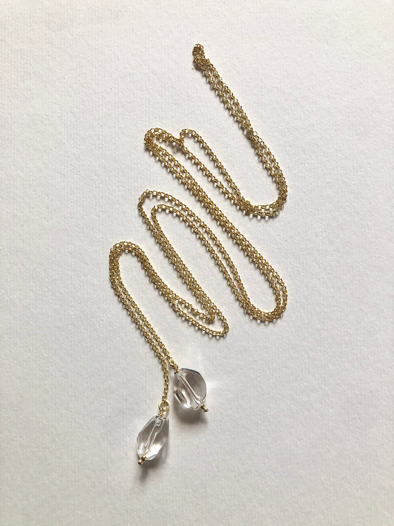 LUCE - Clarity, balance, protection - golden silver scarf necklace with crystal rock stone - [18DELPERO]