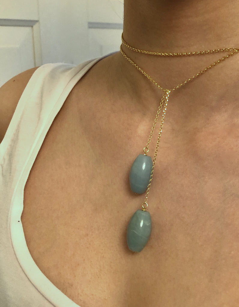 AMAZONIA - Balace, protection, truth - golden silver scarf necklace with amazonite stone - [18DELPERO]
