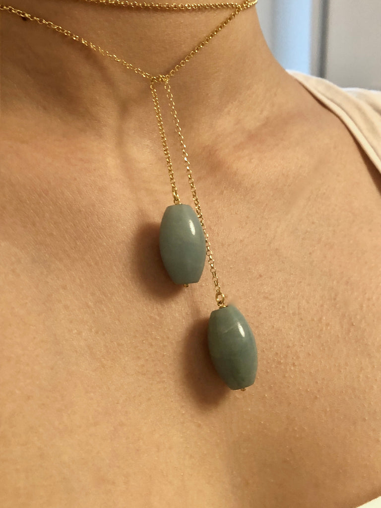 AMAZONIA - Balace, protection, truth - golden silver scarf necklace with amazonite stone - [18DELPERO]