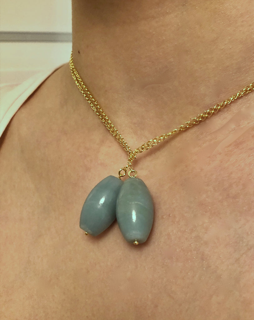 AMAZONIA - Balace, protection, truth - golden silver scarf necklace with amazonite stone - [18DELPERO]
