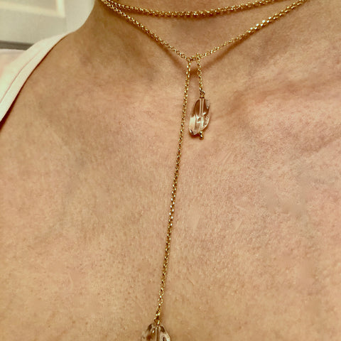 LUCE - Clarity, balance, protection - golden silver scarf necklace with crystal rock stone - [18DELPERO]