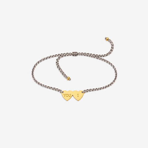 YOU & I Bracelet - 18k sterling silver double heart with crocheting nut thread - [18DELPERO]