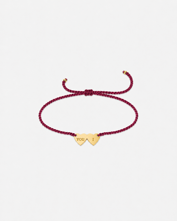 YOU & I Bracelet - 18k sterling silver double heart with crocheting ruby thread - [18DELPERO]