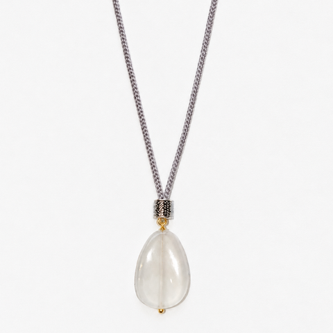 LUNARE Necklace - Rock Crystal pendent, marcasite sterling silver component with crocheting thread - [18DELPERO]