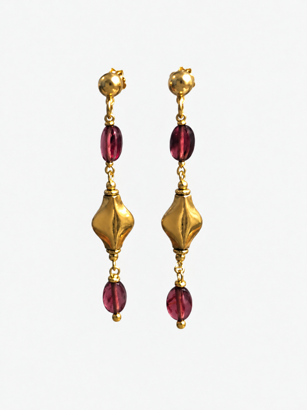 MELAGRANA Earrings - Faceted Garnet Nuggets and 18k Gold Plated Sterling Silver element - [18DELPERO]