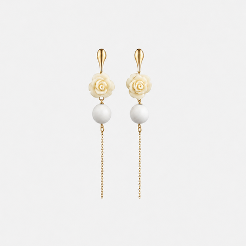 LE ROSE Earrrings - 18k Gold-Plated Sterling Silver with resin rose pendent - [18DELPERO]