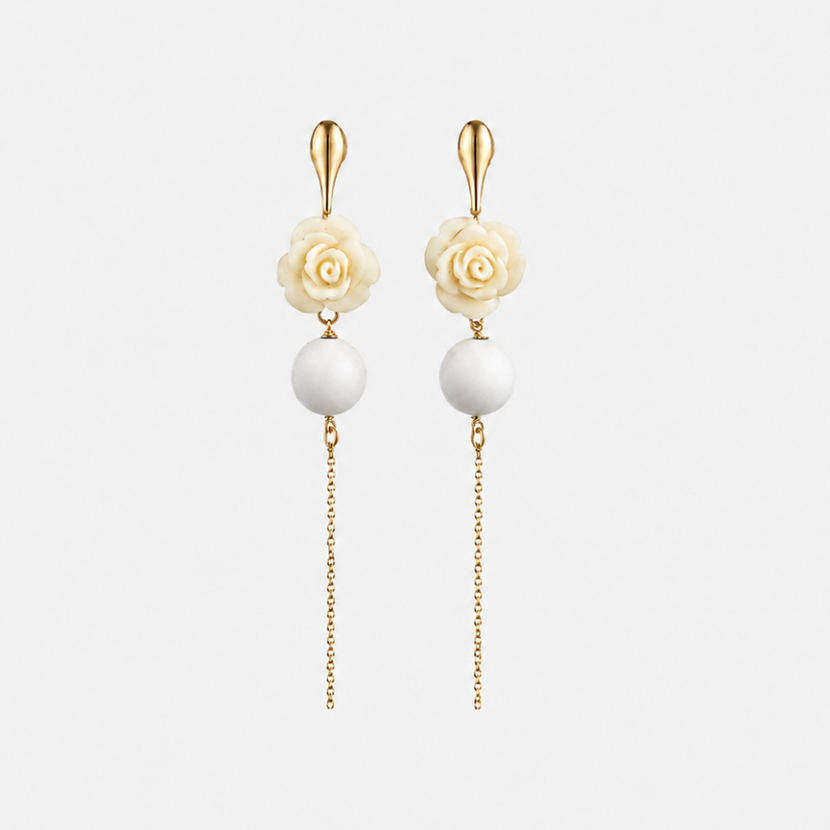 LE ROSE Earrrings - 18k Gold-Plated Sterling Silver with resin rose pendent - [18DELPERO]