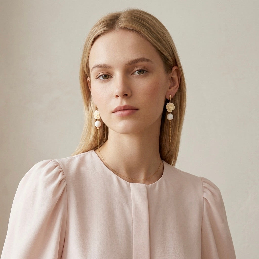 LE ROSE Earrrings - 18k Gold-Plated Sterling Silver with resin rose pendent - [18DELPERO]